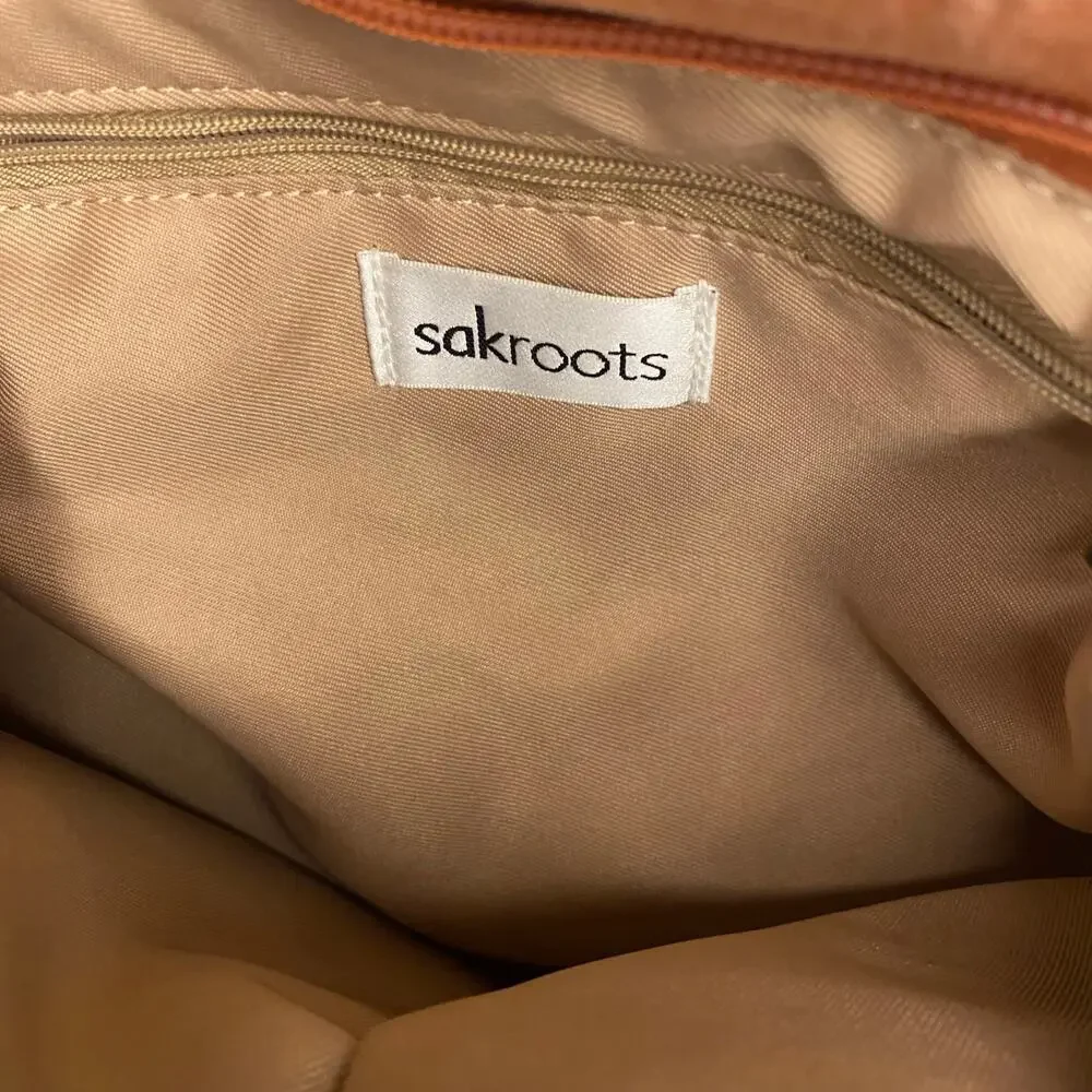 Sakroots Crossbody Shoulder Bag Brown Pink Siena Artist Circle Soft Bucket